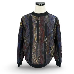 Vintage Far Horizons 3D Knit Wool Sweater Cosby Biggie Mens Large Multicolor